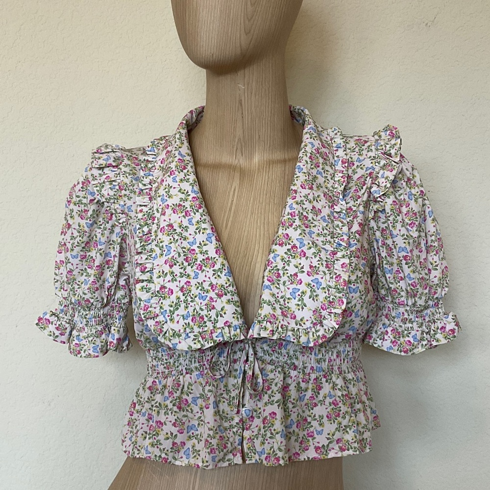 For Love & Lemons x VS LIKE NEW Baby Butterflies Sleep Crop Top Cottagecore XS - Picture 16 of 16